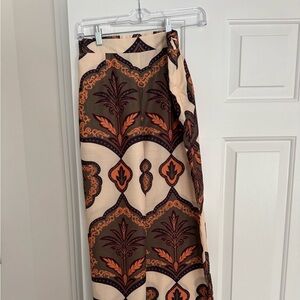 Bohemian Wide Leg Pants - Cream and Brown